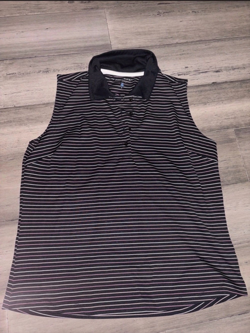 Sleeveless Striped Golf Polo - Black